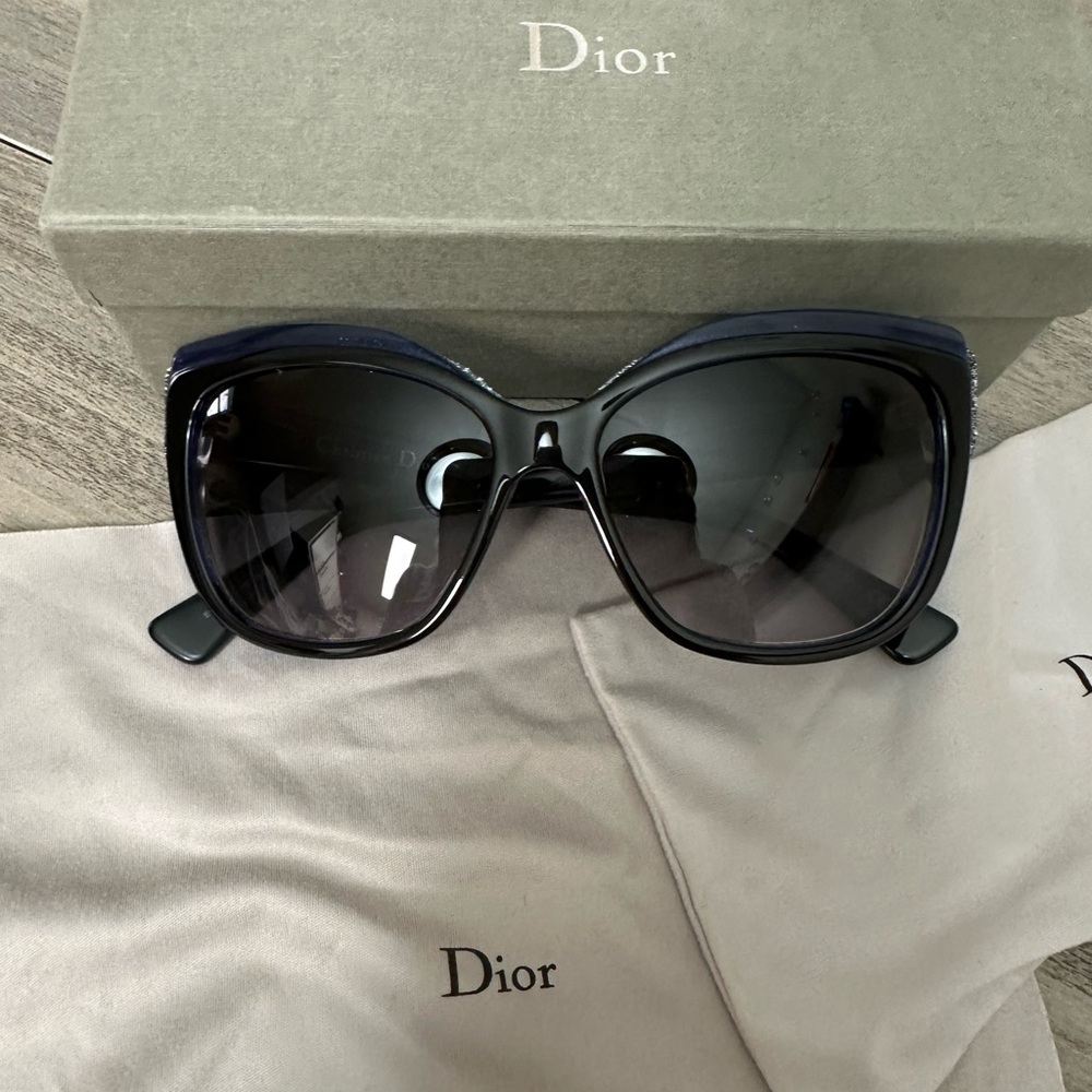 Dior Women's Dark Blue Glitter Cat Eye  Vintage 2010 Sunglasses